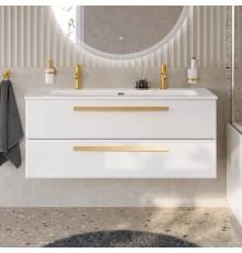 Тумба с раковиной Cezares Eco Cer-N 120, bianco lucido, раковина Eco 120-1-2, ручки сатиновое золото