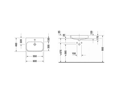 Duravit Happy D.2 Раковина 65х46см., встраиваемая сверху, 1 отв., со слив-переливом, с креплением, цвет: белый. 2315600000