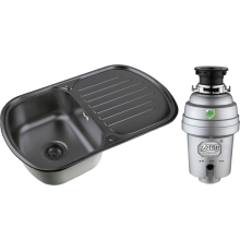 Комплект Мойка кухонная Zorg Inox PVD SZR 7749  GRAFIT графит + Измельчитель Inox D ZR-38 D
