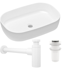 Комплект Раковина Lavinia Boho Bathroom Sink Slim 33311003 + Донный клапан Wellsee Drainage System 182138000 матовый белый + Сифон 182108000 белый