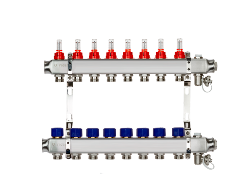 Комплект коллекторов Ридан SSM-8RF set с расходомерами и кронштейнами, 8 контуров 088U0958R
