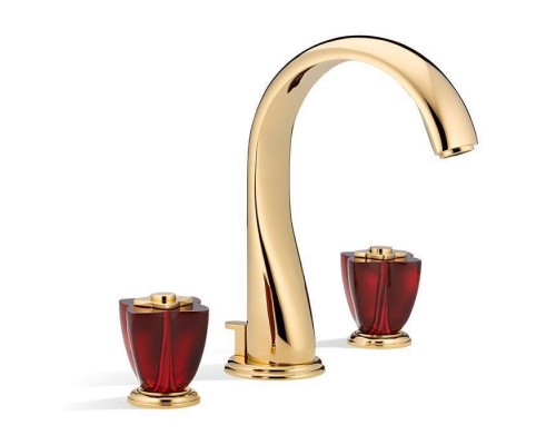 THG Petale de Cristal rouge Смеситель для раковины на 3 отверстия, с донным клапаном, цвет: полированное золото. U6C-F01-151 THG Petale de Cristal rouge Смеситель для раковины на 3 отверстия, с донным клапаном, цвет: полированное золото. U6C-F01-151