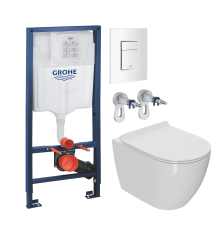 Комплект Унитаз подвесной Bauedge Bau Ceramics безободковый, с микролифтом, белый + Инсталляция Grohe Rapid SL 38772SH0 3 в 1 с панелью смыва