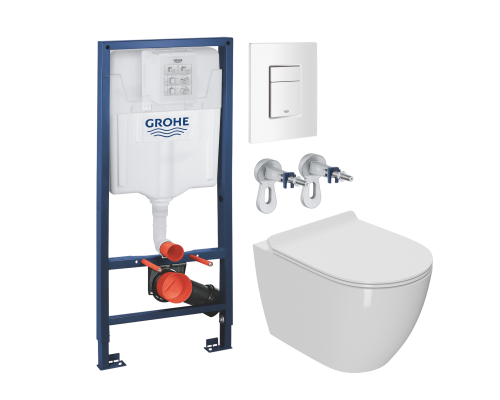 Комплект Унитаз подвесной Bauedge Bau Ceramics безободковый, с микролифтом, белый + Инсталляция Grohe Rapid SL 38772SH0 3 в 1 с панелью смыва