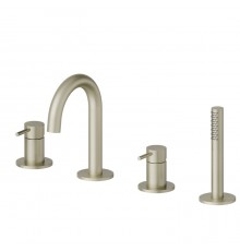 Newform X-Steel 316 Смеситель на борт ванны, 4 отв., с изливом и ручным душем, цвет: PVD brushed pale gold. 69682XC.59.098