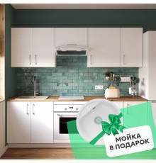 Кухонный гарнитур Domaci Болонья 240 см, фасад белый, ручка хром, столешница дуб вотан KUH-1000003