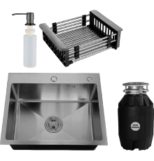 Комплект Мойка кухонная РМС MR-6050BL c корзиной и дозатором, графит + Измельчитель Bone Crusher BC 810-AS