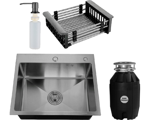 Комплект Мойка кухонная РМС MR-6050BL c корзиной и дозатором, графит + Измельчитель Bone Crusher BC 810-AS