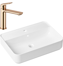 Комплект Накладная раковина Lavinia Boho Bathroom Sink Slim 33311008 + Смеситель Wellsee ICON! for life 182304000 розовое золото