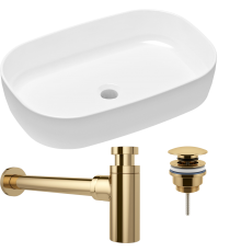 Комплект Раковина Lavinia Boho Bathroom Sink Slim 33311003 + Донный клапан Wellsee Drainage System 182141000 золото + Сифон 182106000 золото
