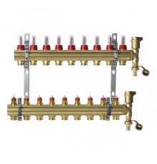 Комплект коллекторов Danfoss FHF-9F set с расходомерами, кронштейнами и воздухоотводчиками, 9 контуров. 088U0729