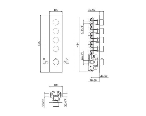 Carimali Встраиваемая часть для термостатического смесителя с 4 независимыми выходами. W21049CR