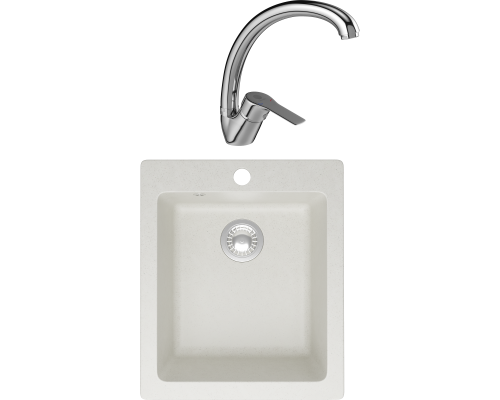 Комплект Мойка кухонная Domaci Болонья М-08-001 белая + Смеситель Равенна