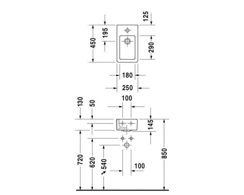 Duravit Vero Раковина 45х25см, 1 отв., с переливом, цвет: белый. 0702250000