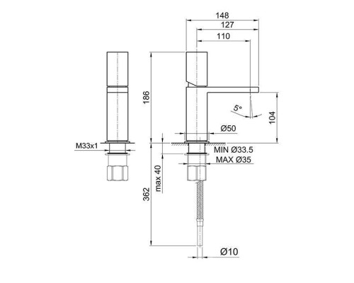 Fantini Milano Смеситель для раковины, 1 отв., излив: 110 мм, цвет: Matt Gun Metal PVD. 31 P5 3004WF