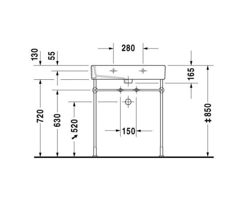 Duravit Vero Консоль металлическая 70x47см, с раковиной на 1 отв, напольная, цвет: белый/хром. 0030751000,  0454700800