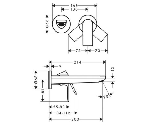 Hansgrohe Rebris E Смеситель для раковины, настенный, цвет: черный матовый. 72568670 Hansgrohe Rebris E Смеситель для раковины, настенный, цвет: черный матовый. 72568670