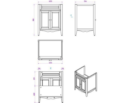 TW Veronica Nuovo комплект мебели с 2-мя дверцами, с доводчиками Blum, ручки: бронза, 68см, напольный, цвет: белый. VER2068-B+AR824bi*1 комплект