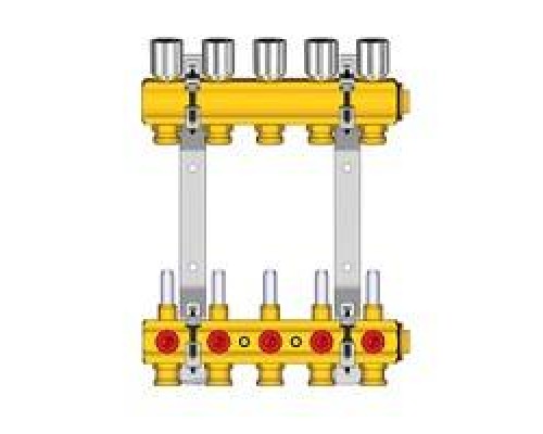 Комплект коллекторов для комплектации смесительного узла R557R-1, 1x3/4E/5, предварительно собранный на кронштейнах, с расходомерами (0,5-5 л/мин.), латунный. Для подключения трубы медной, пластиковой, металлопластиковой, использовать соответствующие ад Комплект коллекторов для комплектации смесительного узла R557R-1, 1x3/4E/5, предварительно собранный на кронштейнах, с расходомерами (0,5-5 л/мин.), латунный. Для подключения трубы медной, пластиковой, металлопластиковой, использовать соответствующие ад