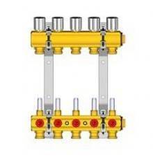 Комплект коллекторов для комплектации смесительного узла R557R-1, 1x3/4E/9, предварительно собранный на кронштейнах, с расходомерами (0,5-5 л/мин.), латунный. Для подключения трубы медной, пластиковой, металлопластиковой, использовать соответствующие ад