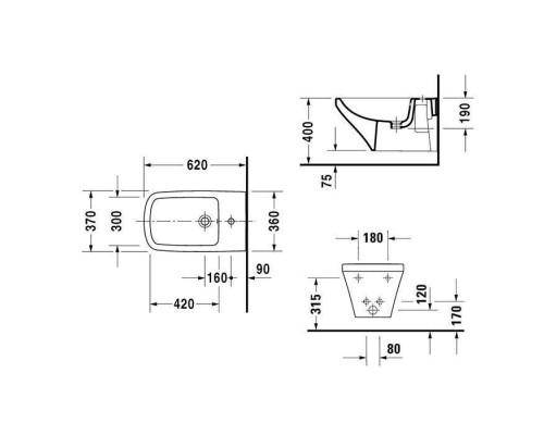 Duravit DuraStyle Биде подвесное 62х37см, с 1 отв., с креплением, c WonderGliss, цвет: белый. 22861500001