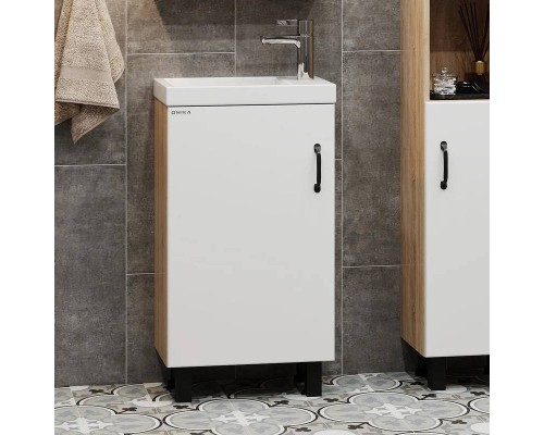 Тумба с раковиной Onika Тимбер 45 напольная, белая матовая, дуб сонома