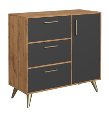 Комод DIWO Кострома 100х95х42 см антрацит, дуб вотан, ручка золото, ножка золото