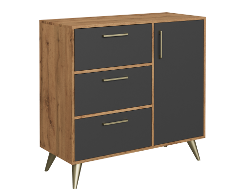 Комод DIWO Кострома 100х95х42 см антрацит, дуб вотан, ручка золото, ножка золото