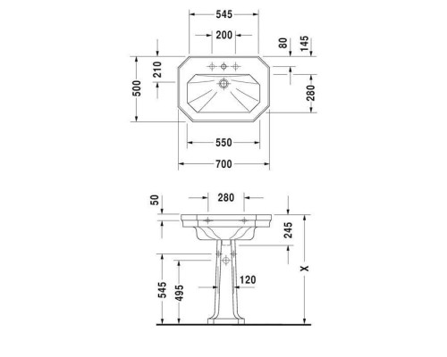 Duravit 1930 Раковина 70х50х20.5 см, 1 отв., цвет: белый. 0438700000