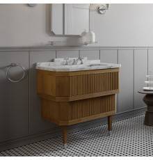 DevonDevon Metropolitan Essenc Тумба под раковину из дуба 88.5х95 см, стол. BIANCO CARRARA, рак. SWINDON на 3 отв белая , ножки хром, цвет: ROVERE. MET_ESSMT_MCACRBI*3