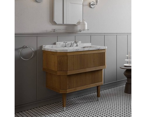 DevonDevon Metropolitan Essenc Тумба под раковину из дуба 88.5х95 см, стол. BIANCO CARRARA, рак. SWINDON на 3 отв белая , ножки хром, цвет: ROVERE. MET_ESSMT_MCACRBI*3