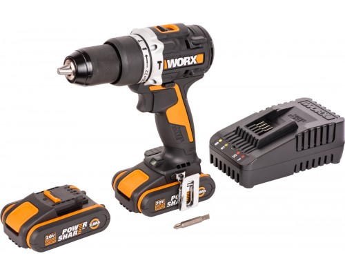 Дрель-шуруповерт ударная аккумуляторная WORX WX352, 60Нм, 20В, бесщеточная, 2Ач x2, ЗУ 2А, кейс