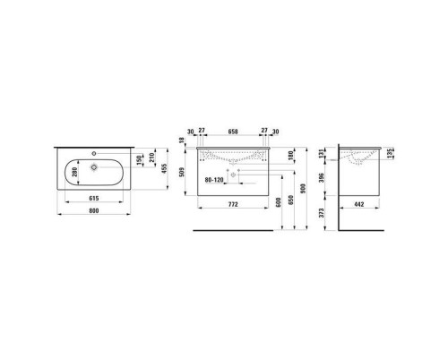 Laufen Lua База подвесная 80х45хh52см., с раковиной, с 1 отв., 2 ящика, цвет: белый матовый. 8.6008.7.260.104.1