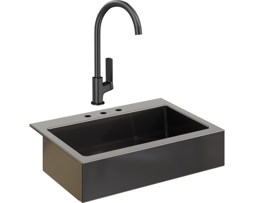 Комплект Мойка кухонная Domaci Сиена 50186-110 с 3 отверстиями, черная матовая + Смеситель STWORKI HWX5015-P01BK