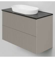 Тумба под раковину со столешницей La Fenice Terra Twin 100 подвесная, cappuccino, бежевая матовая, столешница черный мрамор
