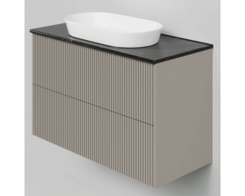 Тумба под раковину со столешницей La Fenice Terra Twin 100 подвесная, cappuccino, бежевая матовая, столешница черный мрамор