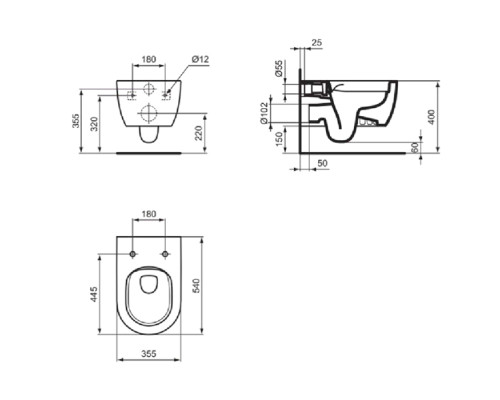 Ideal Standard Blend Curve Унитаз подвесной 54х36см., безободковый с технологией смыва RimLS+reg;, цвет: Euro White Ideal Plus. T4655MA