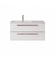 Тумба с раковиной Cezares Eco Cer-N 100 L, bianco lucido, раковина Duet 100 L, ручки серые