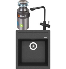 Комплект Мойка кухонная Florentina Липси 460 черная + Смеситель Rush MS9035-33Black черный + Измельчитель Bort Titan 4000 Plus