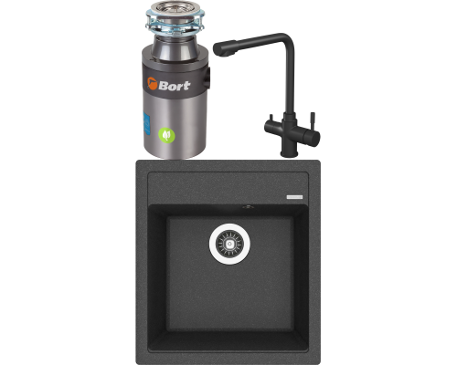 Комплект Мойка кухонная Florentina Липси 460 черная + Смеситель Rush MS9035-33Black черный + Измельчитель Bort Titan 4000 Plus