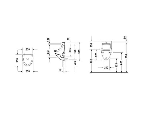 Duravit Starck 3 Писсуар подвесной 35х35см., подача воды сзади, с вытяжкой, сток внутренний вертикальный или горизонтальный, включая крепление, цвет: белый. 0821350000