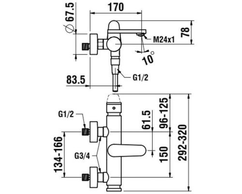 Laufen The New Classic Смеситель для ванны/душа, настенный, с ручным душем twinstick и шлангом 160см., цвет: хром. HF900560100600