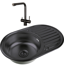 Комплект Мойка кухонная Zorg Inox PVD SZR 7750  GRAFIT графит + Смеситель Inox SZR-7039 GRAFIT графит