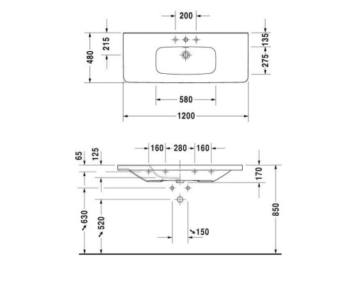 Duravit DuraStyle Раковина 120х48 см, 1 отв., с переливом, цвет: белый. 2320120000