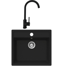 Комплект Мойка кухонная Whinstone Немос 1B черная + Смеситель РМС Sus124blk 017F черный