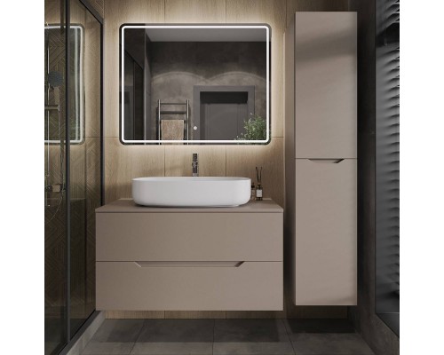 Мебель для ванной комнаты Orange Line 100 подвесная, 2 ящика, матовый латте с раковиной B07-675W