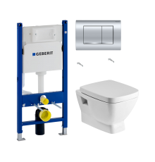Комплект Унитаз подвесной Santek Нео 1WH302423 с микролифтом + Инсталляция Geberit Duofix Delta 458.163.21.1 с кнопкой смыва, хром
