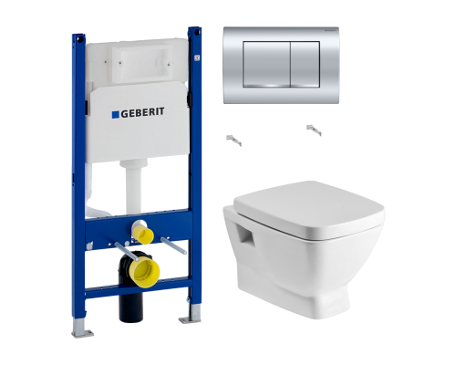 Комплект Унитаз подвесной Santek Нео 1WH302423 с микролифтом + Инсталляция Geberit Duofix Delta 458.163.21.1 с кнопкой смыва, хром