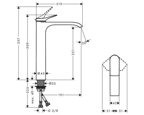 Hansgrohe Vivenis Смеситель для раковины, на 1 отв., высота: 30.9см., излив: 21.9см., цвет: хром. 75042000 Hansgrohe Vivenis Смеситель для раковины, на 1 отв., высота: 30.9см., излив: 21.9см., цвет: хром. 75042000