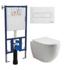 Комплект Унитаз подвесной Ceramicanova Mia Rimless CN1805 + Инсталляция DIWO + Кнопка 7320 белая